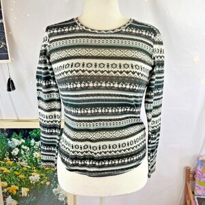 Kavu Womens Nordic Fair Isle Base Layer LS Top Medium Outdoor Hike Camp Gorpcore